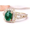 Image 2 : 2.80 CTW Natural Emerald 14K Solid Yellow Gold Diamond Ring