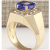 Image 3 : MENS 4.04 CTW Natural Blue Tanzanite And Diamond Ring 18K Solid Yellow Gold
