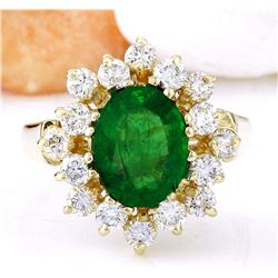 2.54 CTW Natural Emerald 14K Solid Yellow Gold Diamond Ring