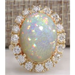 8.03 CTW Natural Ethiopian Opal And Diamond Ring In 14K Solid Yellow Gold