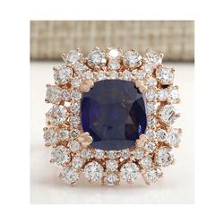 7.46 CTW Natural Blue Sapphire Diamond Ring 18K Solid Rose Gold