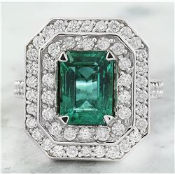 3.21 CTW Emerald 18K White Gold Diamond Ring