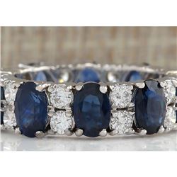 6.95 CTW Natural Blue Sapphire And Diamond Ring 18K Solid White Gold
