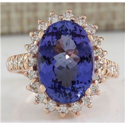 7.66 CTW Natural Tanzanite And Diamond Ring In 18K Solid Rose Gold