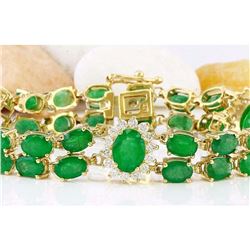 20.70 CTW Natural Emerald 18K Solid Yellow Gold Diamond Bracelet