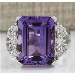 7.53 CTW Natural Amethyst And Diamond Ring In 14K White Gold