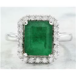 3.55 CTW Emerald 18K White Gold Diamond Ring