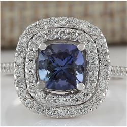 2.37 CTW Natural Blue Tanzanite And Diamond Ring In 18K White Gold