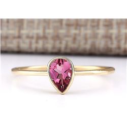 0.50 CTW Natural Pink Tourmaline Ring 18K Solid Yellow Gold
