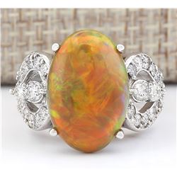 6.63 CTW Natural Opal And Diamond Ring In 14k White Gold