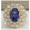 Image 1 : 5.32 CTW Natural Blue Tanzanite And Diamond Ring In 18K Solid Yellow Gold