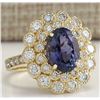 Image 2 : 5.32 CTW Natural Blue Tanzanite And Diamond Ring In 18K Solid Yellow Gold
