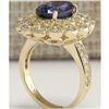 Image 3 : 5.32 CTW Natural Blue Tanzanite And Diamond Ring In 18K Solid Yellow Gold