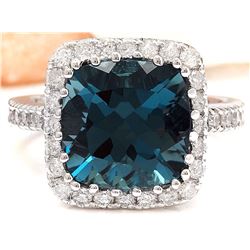7.91 CTW Natural Topaz 18K Solid White Gold Diamond Ring