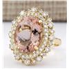 Image 2 : 10.15 CTW Natural Morganite And Diamond Ring In 18K Solid Yellow Gold