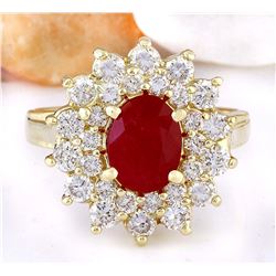 3.02 CTW Natural Ruby 14K Solid Yellow Gold Diamond Ring