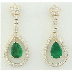 7.05 CTW Emerald 18K Yellow Gold Diamond Earrings