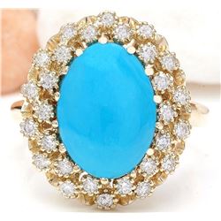 3.88 CTW Natural Turquoise 14K Solid Yellow Gold Diamond Ring