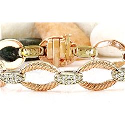 1.00 CTW Natural Diamond 18K Solid Two Tone Gold Bracelet
