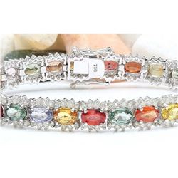 22.19 CTW Natural Sapphire 18K Solid White Gold Diamond Bracelet