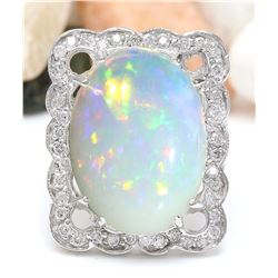 13.10 CTW Natural Opal 14K Solid White Gold Diamond Ring