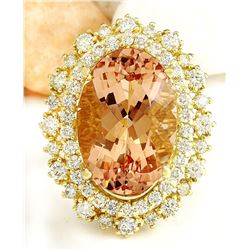 12.40 CTW Natural Morganite 14K Solid Yellow Gold Diamond Ring