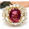 Image 1 : 5.43 CTW Natural Rubelite 18K Solid Yellow Gold Diamond Ring