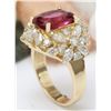 Image 4 : 5.43 CTW Natural Rubelite 18K Solid Yellow Gold Diamond Ring