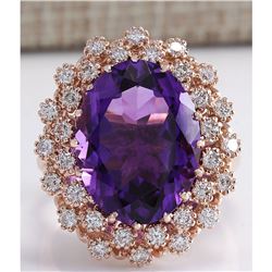 10.19 CTW Natural Amethyst And Diamond Ring In 14K Solid Rose Gold