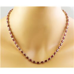 33.31 CTW Ruby 14K Yellow Gold Diamond Necklace