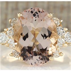 5.00 CTW Natural Morganite And Diamond Ring In 18K Solid Yellow Gold