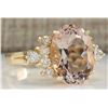 Image 2 : 5.00 CTW Natural Morganite And Diamond Ring In 18K Solid Yellow Gold