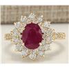 Image 1 : 3.28 CTW Natural Ruby And Diamond Ring In 18K Yellow Gold