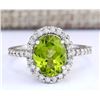 Image 1 : 3.03 CTW Natural Peridot And Diamond Ring In 18K White Gold