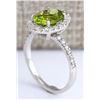 Image 3 : 3.03 CTW Natural Peridot And Diamond Ring In 18K White Gold