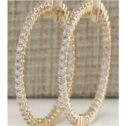 4.50 CTW Natural Diamond Hoop Earrings 18K Solid Yellow Gold