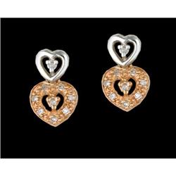 10K Gold Two-Tone Double Heart Diamond Earrings