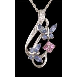 10KW Gold .75ct.Pink,Blue Topaz/Diamond Floral 