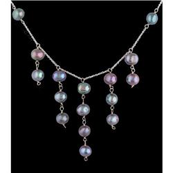 14KW Gold Black-Gray 5mm Pearl Dangling Necklac