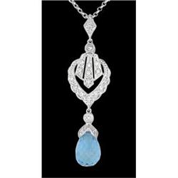 14KW Gold Blue Topaz/Diamond Pendant