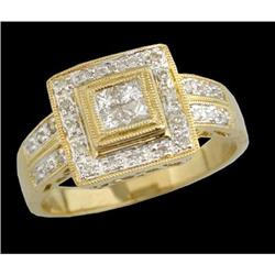 14KY Gold Vintage-Style Princess/Round Diamond 