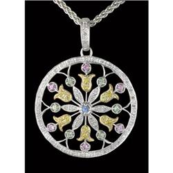 14KWY Gold Diamond/Multi Sapphire Circle Pendan