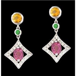 14KW Multi Color Sapphire, Diamond Earring