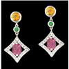 Image 1 : 14KW Multi Color Sapphire, Diamond Earring
