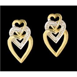 10K Gold Triple Open Heart Link Diamond Earring