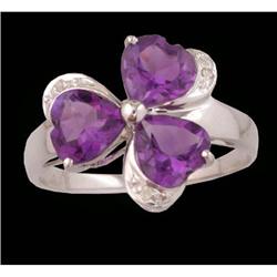 14KW Gold 1.50ct. Amethyt/Diamond Flower Ring