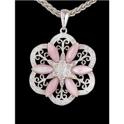 14KW Gold Mother of Pearl/Diamond Flower Pendan