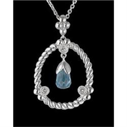 14KW Gold .54ct Blue Topaz/Diamond Pendant