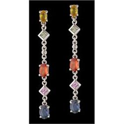14KW Gold 3.65ct Multi Sapphire Dangle Earrings