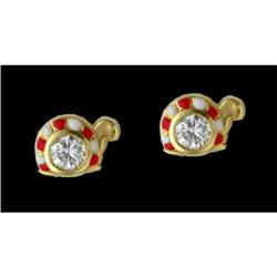 14KY Turtle Cz with Red and White Enamel Earrin